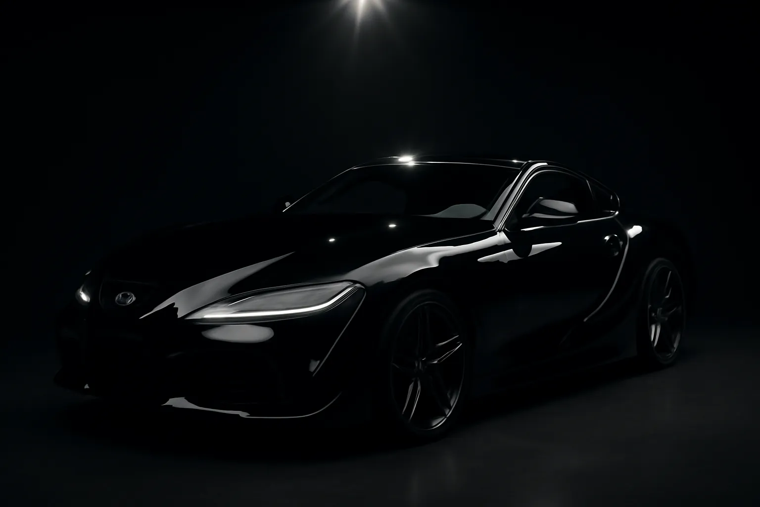 Coupé sportiva dopo la correzione vernice: finitura specchiata sotto luce diretta